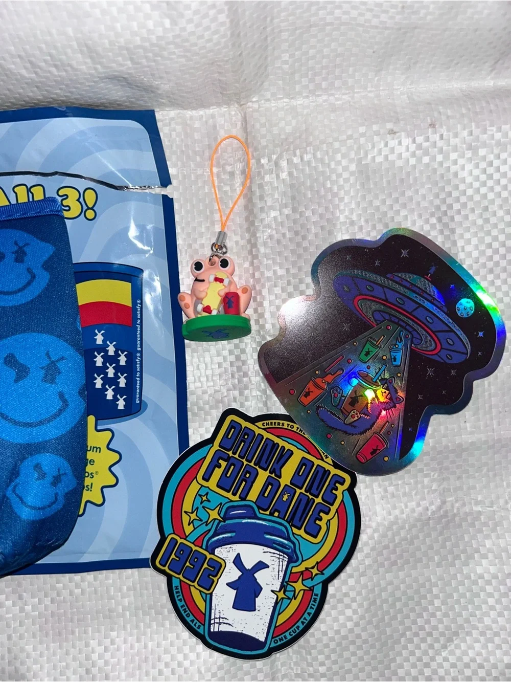 Dutch bros bundle of 4 items , cup sleeve, sticker, frog charm New